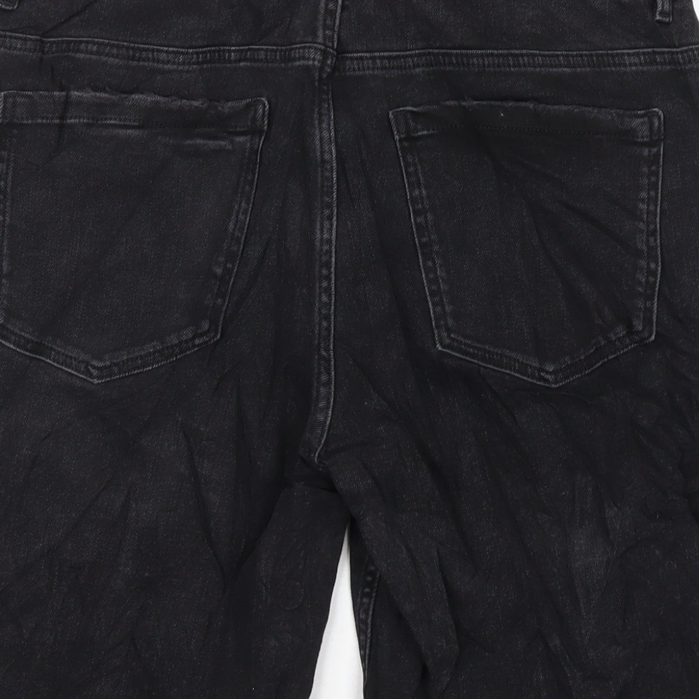 Marks and Spencer Womens Black Cotton Boyfriend Shorts Size 12 L9 in Regular Zip