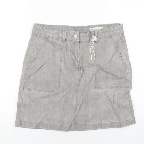Marks and Spencer Womens Grey Cotton A-Line Skirt Size 10 Zip