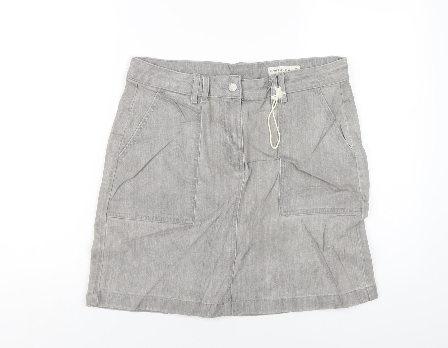 Marks and Spencer Womens Grey Cotton A-Line Skirt Size 10 Zip