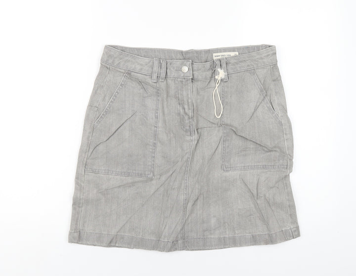 Marks and Spencer Womens Grey Cotton A-Line Skirt Size 10 Zip