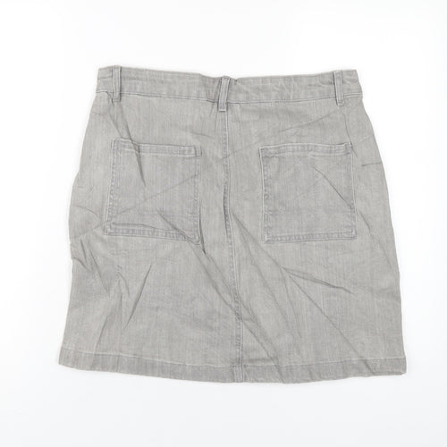 Marks and Spencer Womens Grey Cotton A-Line Skirt Size 10 Zip