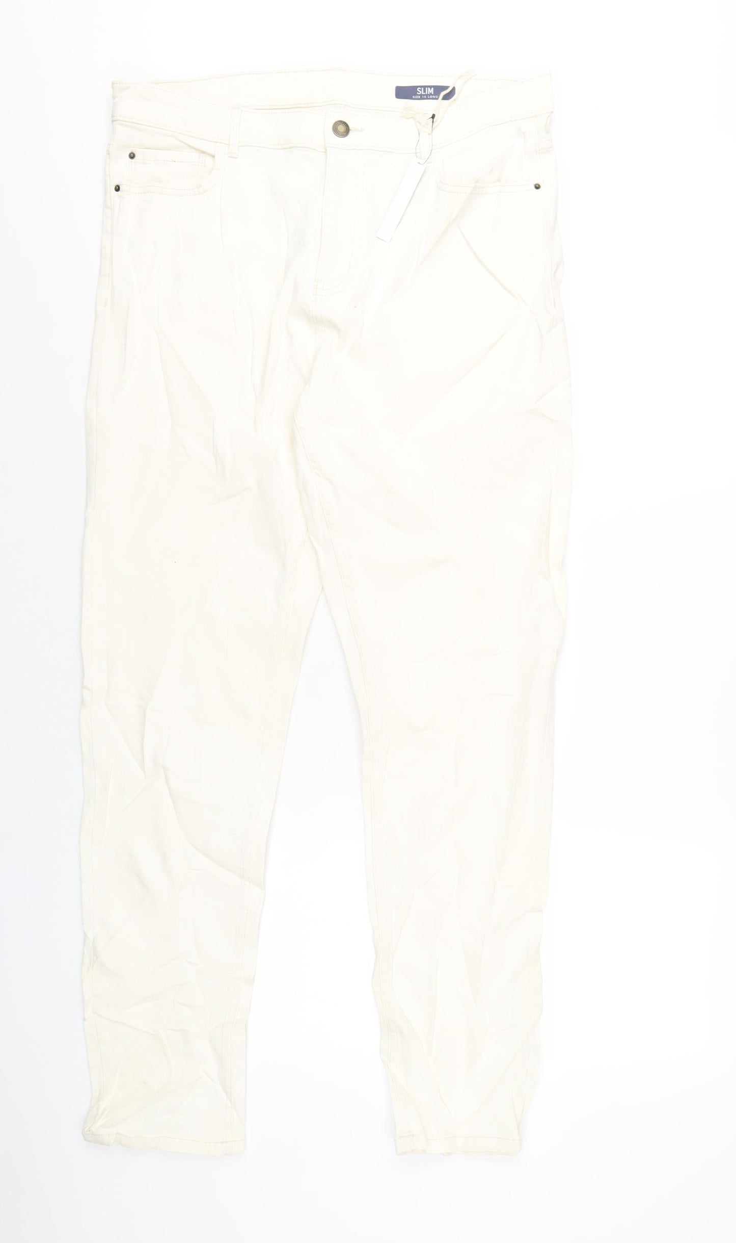 Marks and Spencer Womens Ivory Cotton Skinny Jeans Size 16 L32 in Regular Zip