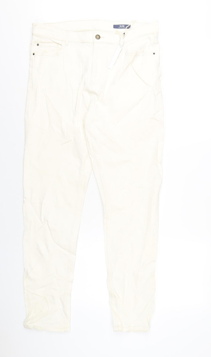 Marks and Spencer Womens Ivory Cotton Skinny Jeans Size 16 L32 in Regular Zip