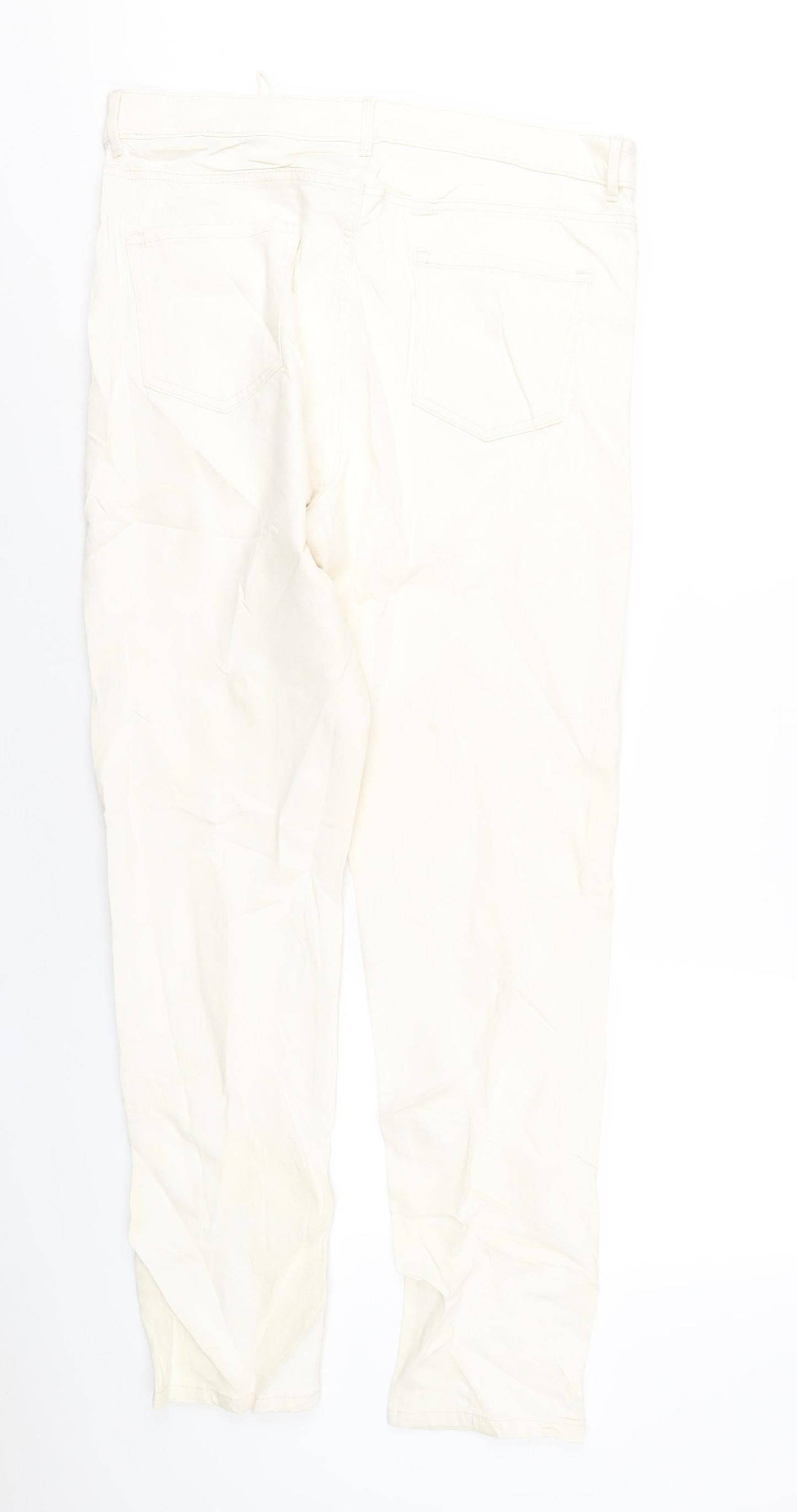 Marks and Spencer Womens Ivory Cotton Skinny Jeans Size 16 L32 in Regular Zip