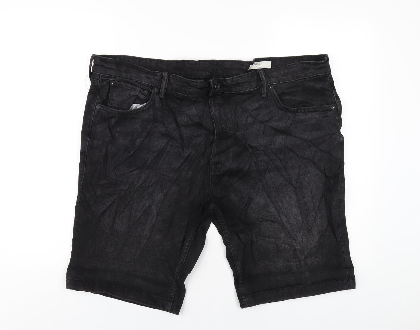 Marks and Spencer Mens Black Cotton Bermuda Shorts Size 42 in L11 in Regular Zip