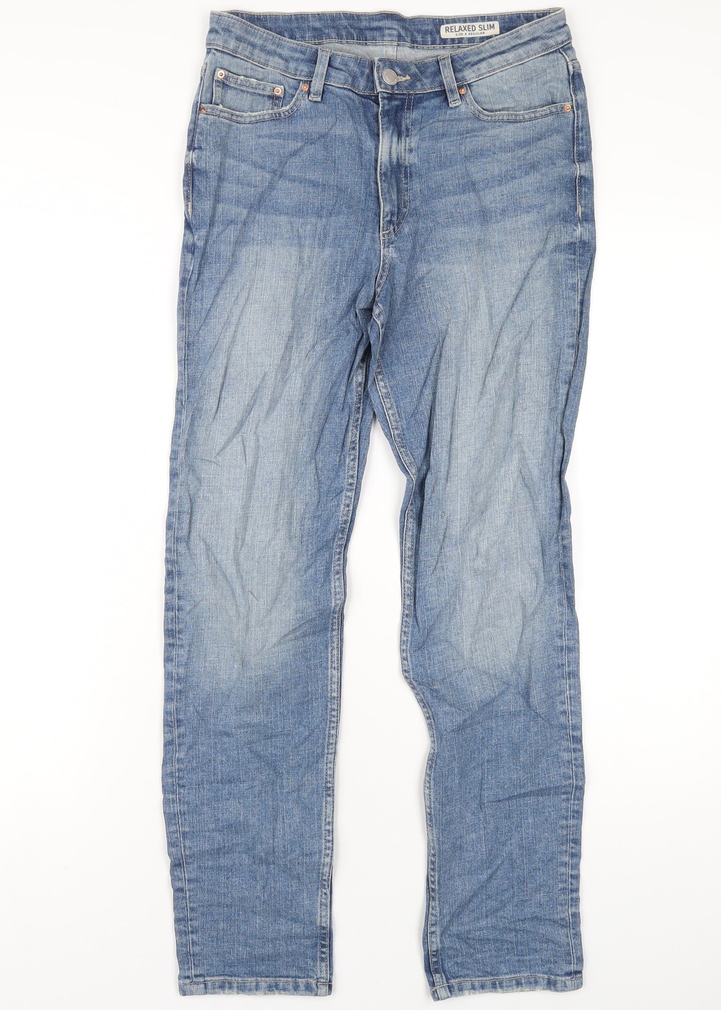 Marks and Spencer Womens Blue Cotton Straight Jeans Size 8 L29 in Regular Zip