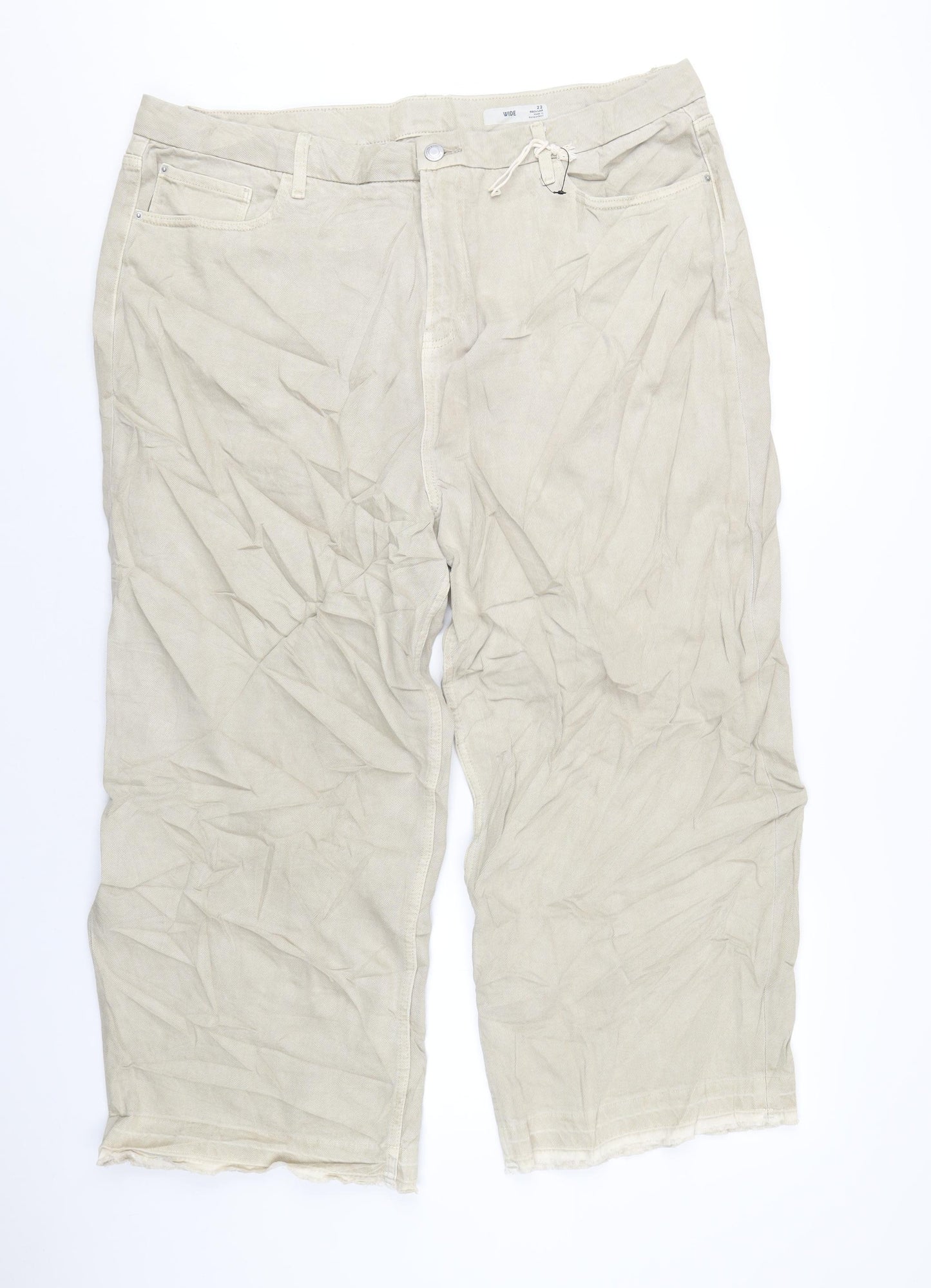 Marks and Spencer Womens Beige Cotton Wide-Leg Jeans Size 22 L26 in Regular Zip