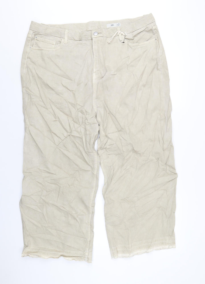 Marks and Spencer Womens Beige Cotton Wide-Leg Jeans Size 22 L26 in Regular Zip