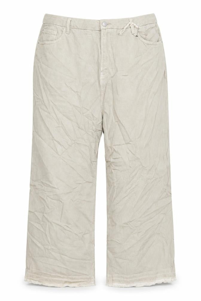Front view of Marks & Spencer women’s beige cotton wide-leg jeans, size UK 22, 26-inch leg regular zip
