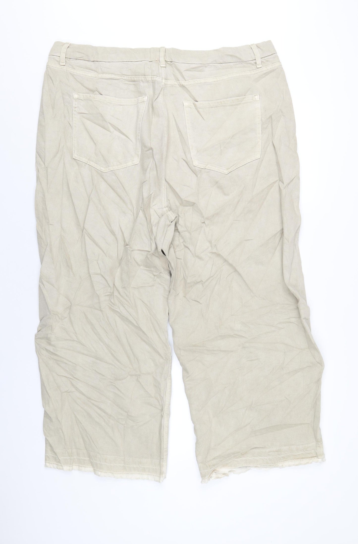 Marks and Spencer Womens Beige Cotton Wide-Leg Jeans Size 22 L26 in Regular Zip