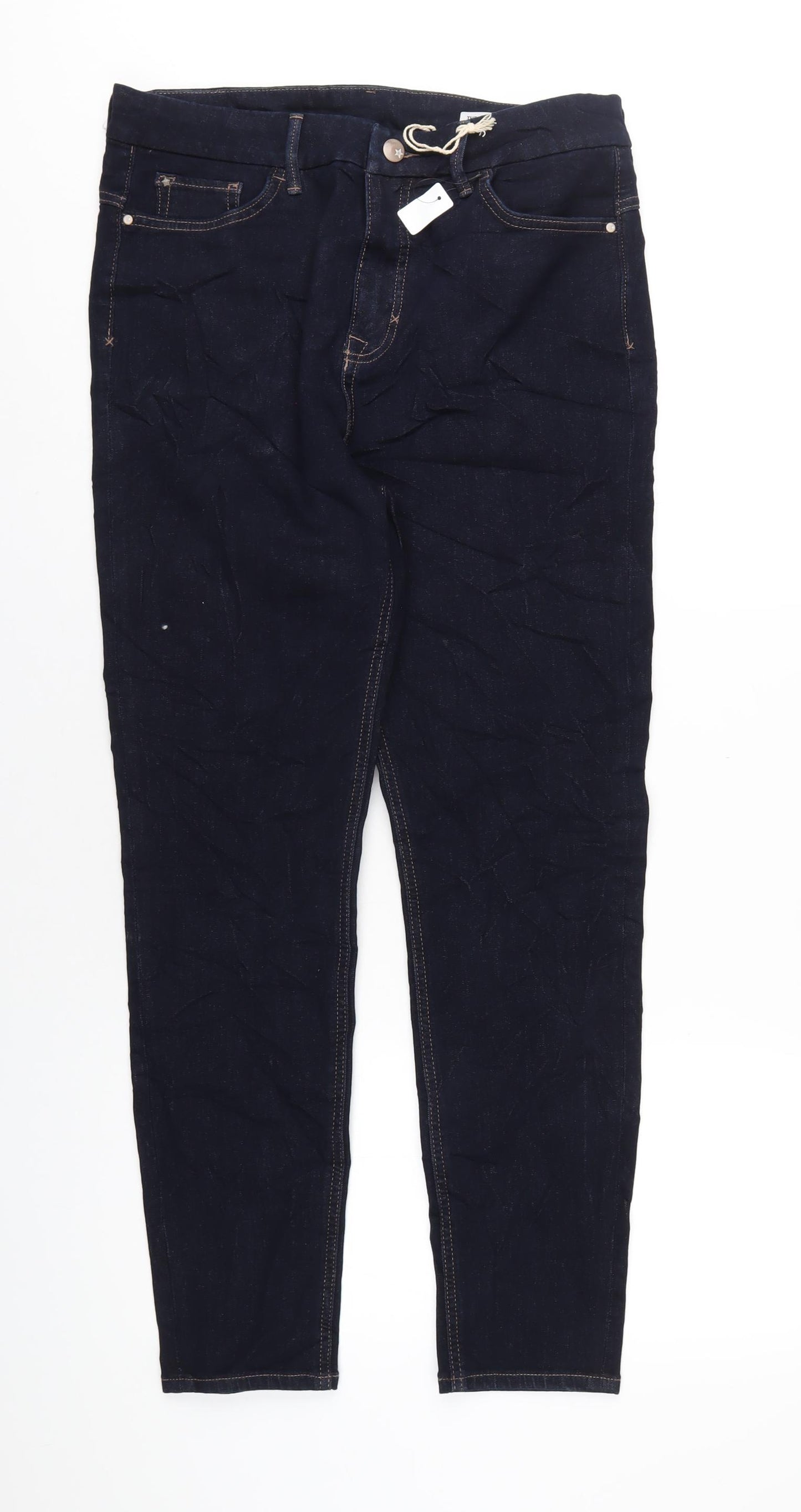 Marks and Spencer Womens Blue Cotton Straight Jeans Size 14 L29 in Regular Zip