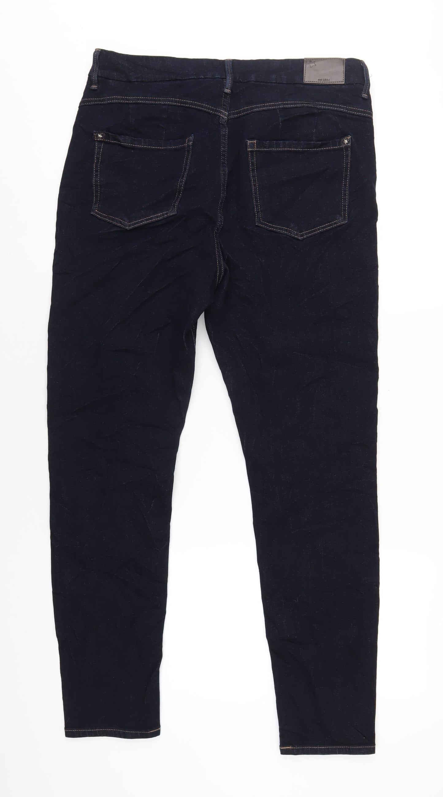 Marks and Spencer Womens Blue Cotton Straight Jeans Size 14 L29 in Regular Zip