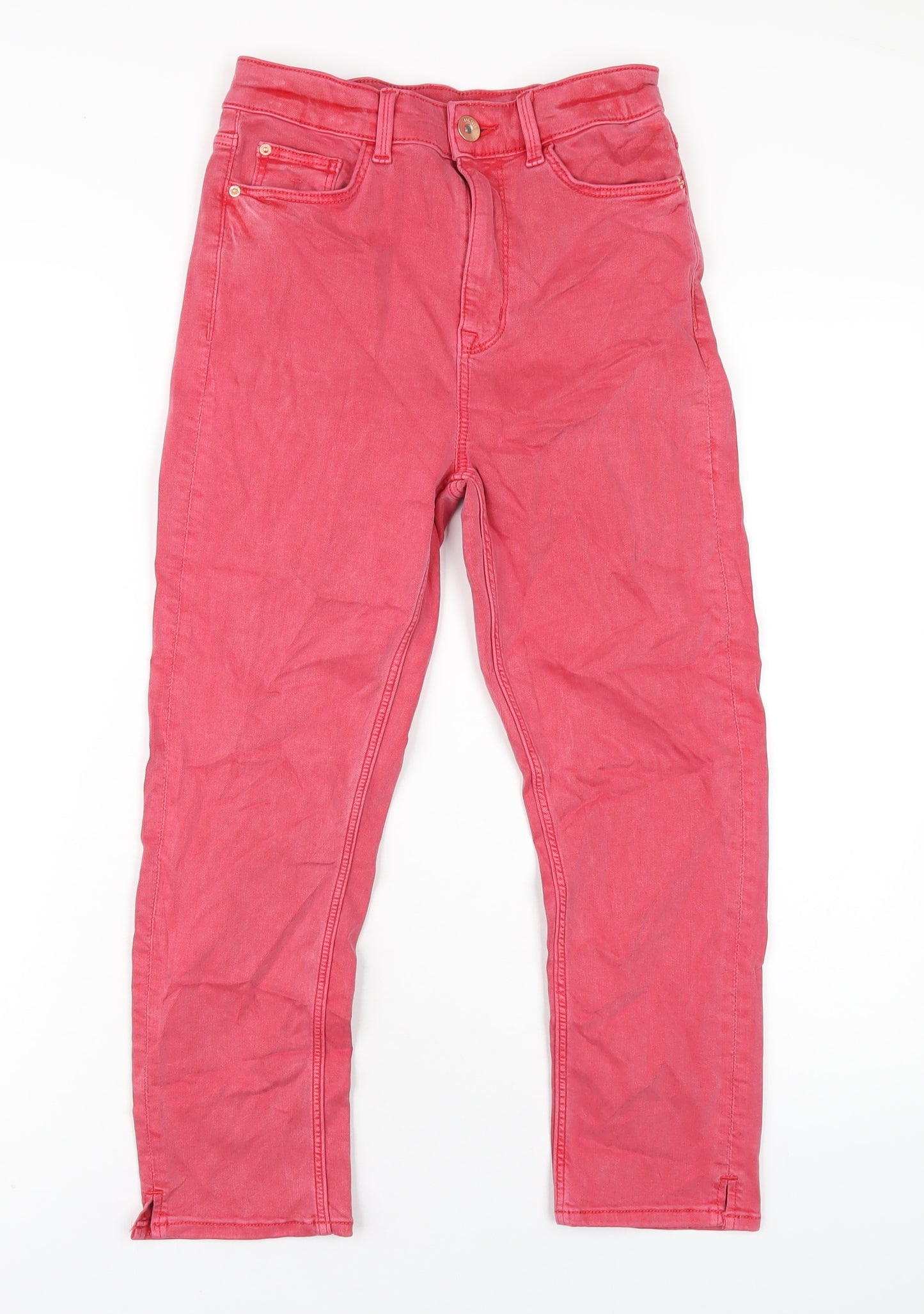Marks and Spencer Womens Red Cotton Cropped Jeans Size 8 L23 in Regular Zip