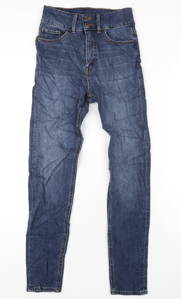 Marks and Spencer Womens Blue Cotton Skinny Jeans Size 6 L29 in Regular Zip