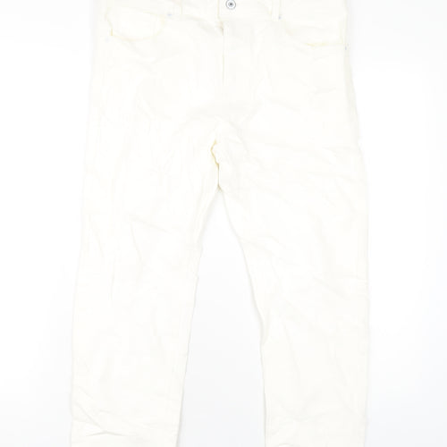 Marks and Spencer Womens White Cotton Straight Jeans Size 14 L24 in Regular Zip