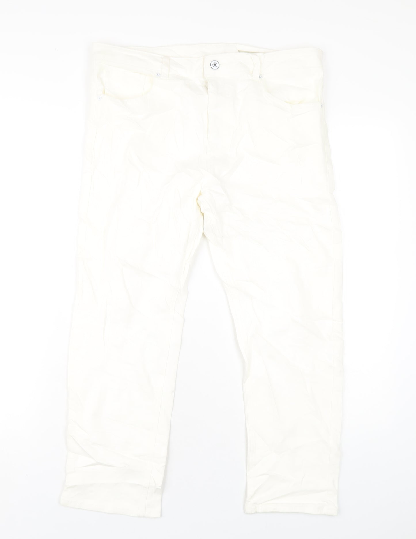 Marks and Spencer Womens White Cotton Straight Jeans Size 14 L24 in Regular Zip