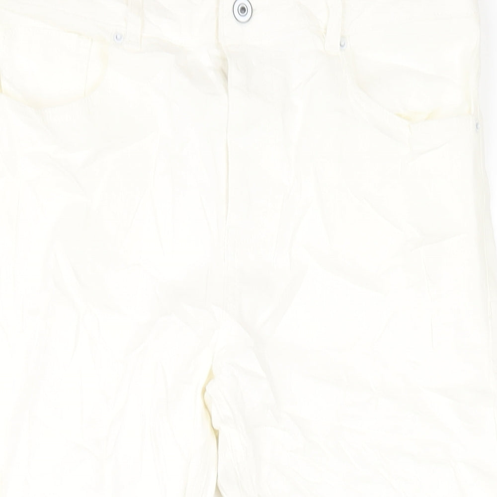 Marks and Spencer Womens White Cotton Straight Jeans Size 14 L24 in Regular Zip
