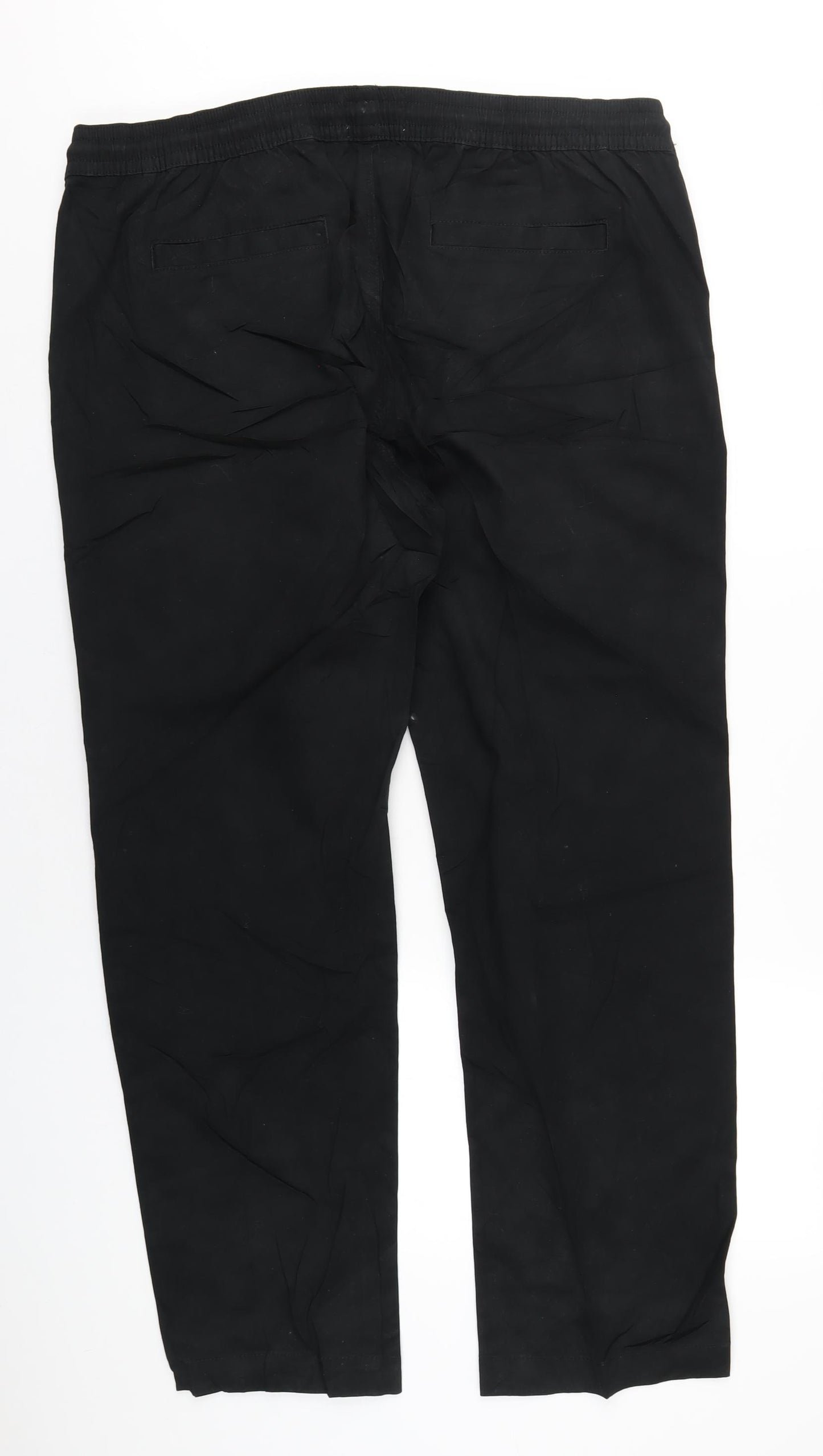 Marks and Spencer Mens Black Cotton Trousers Size XL L31 in Regular Drawstring