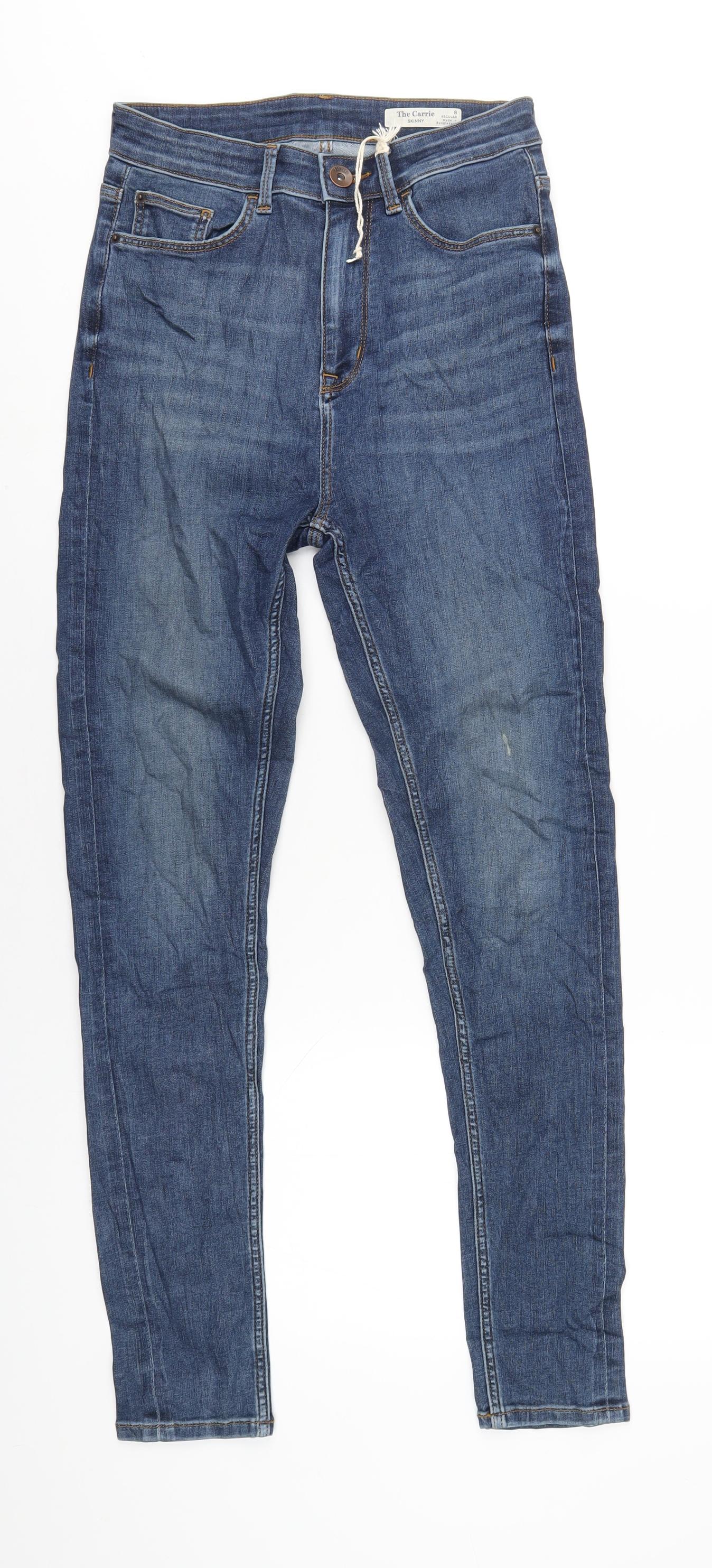 Marks and Spencer Womens Blue Cotton Skinny Jeans Size 8 L29 in Regular Zip