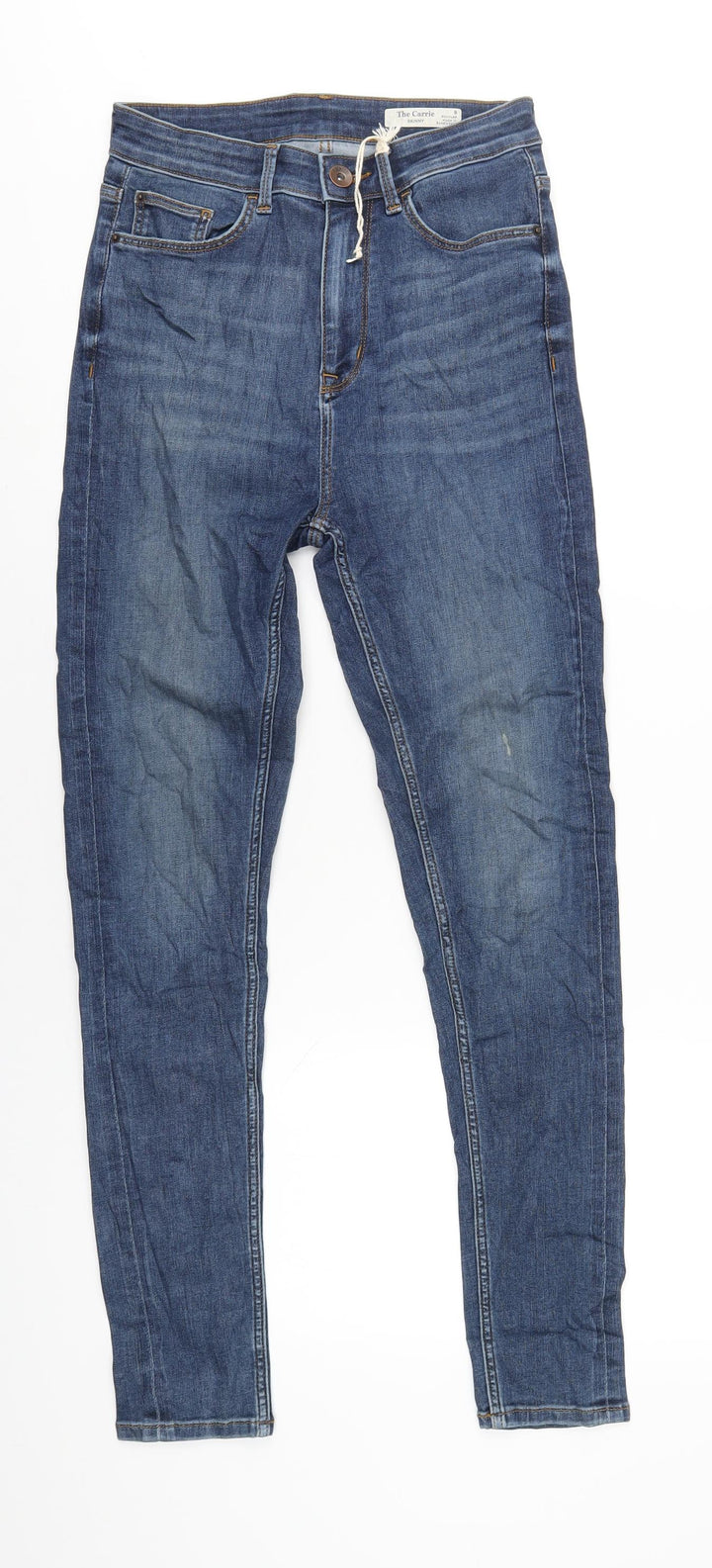 Marks and Spencer Womens Blue Cotton Skinny Jeans Size 8 L29 in Regular Zip