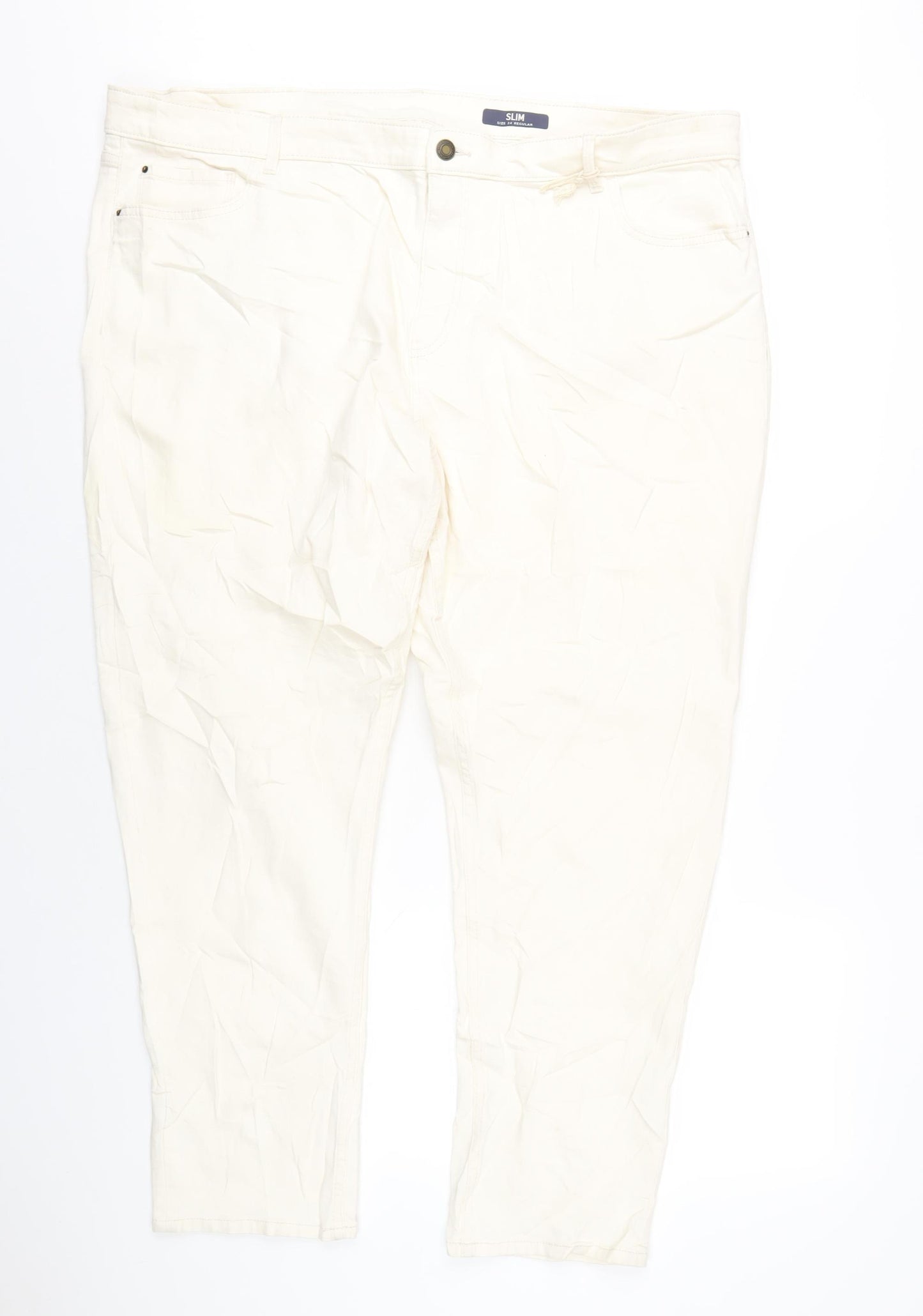Marks and Spencer Womens Ivory Cotton Straight Jeans Size 24 L29 in Slim Zip