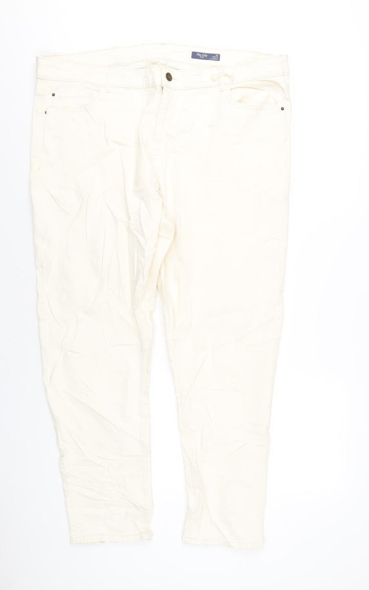Marks and Spencer Womens Ivory Cotton Straight Jeans Size 22 L30 in Slim Zip