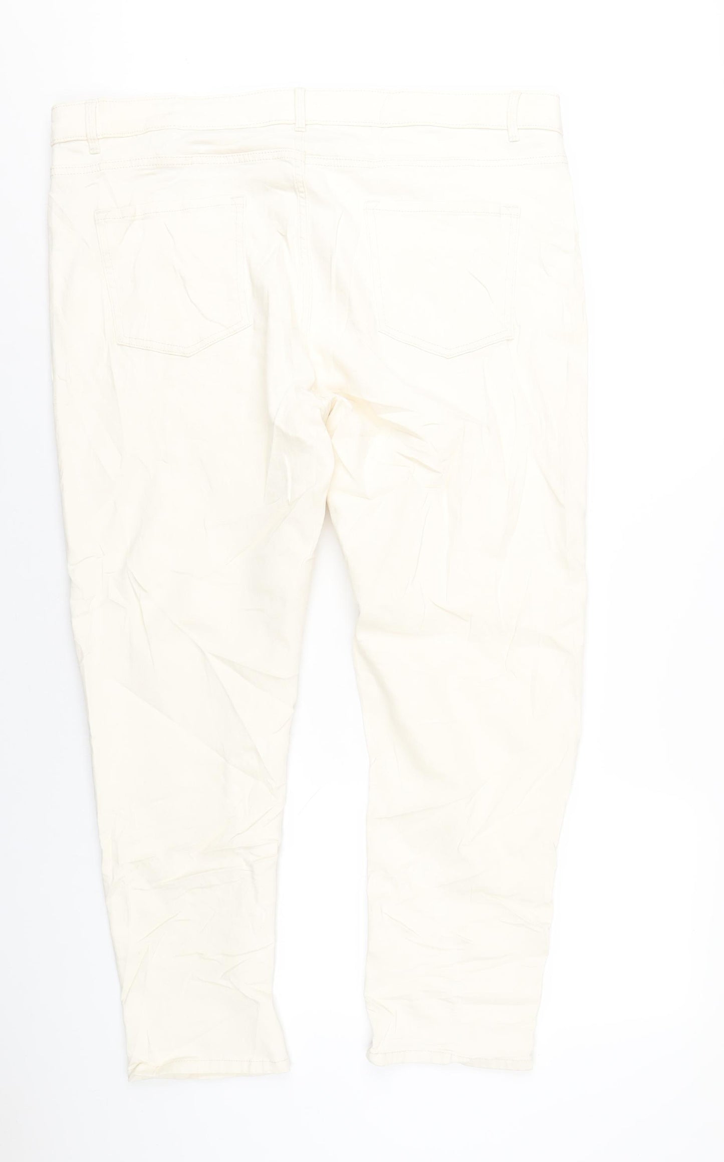 Marks and Spencer Womens Ivory Cotton Straight Jeans Size 22 L30 in Slim Zip