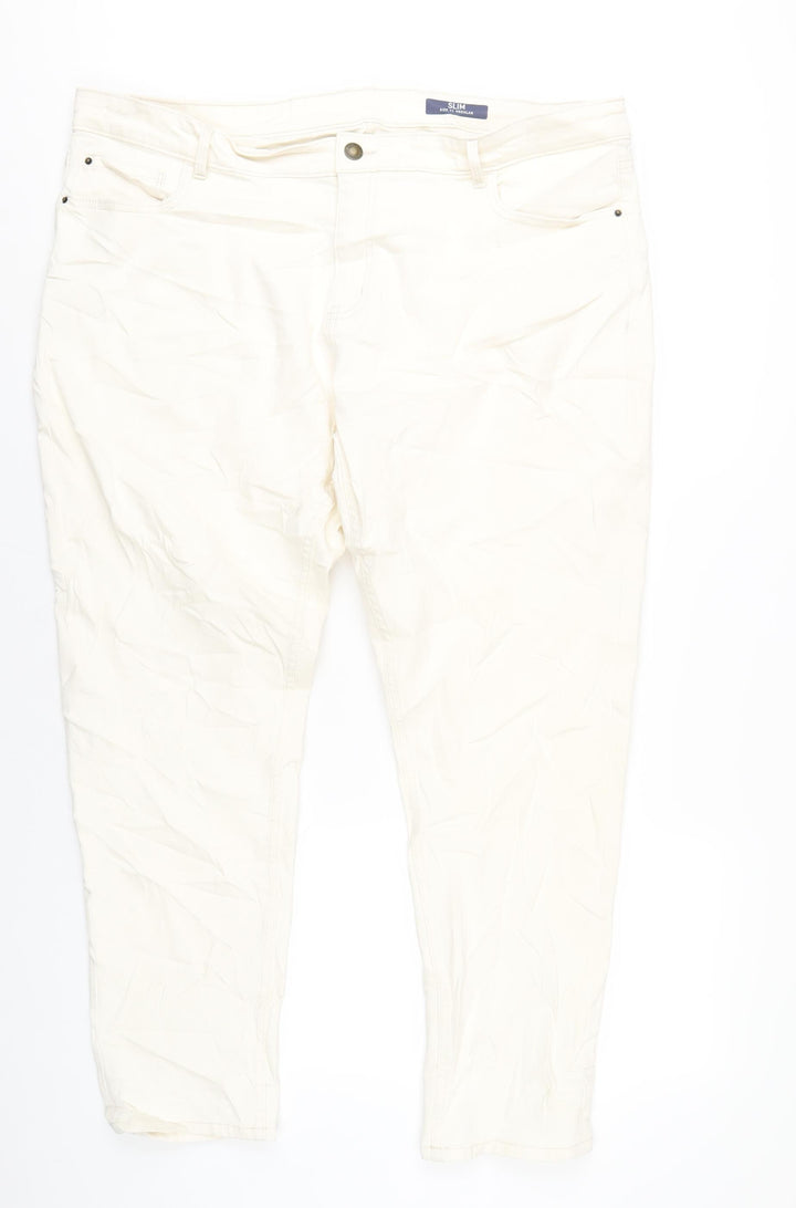 Marks and Spencer Womens Ivory Cotton Straight Jeans Size 22 L29 in Slim Zip