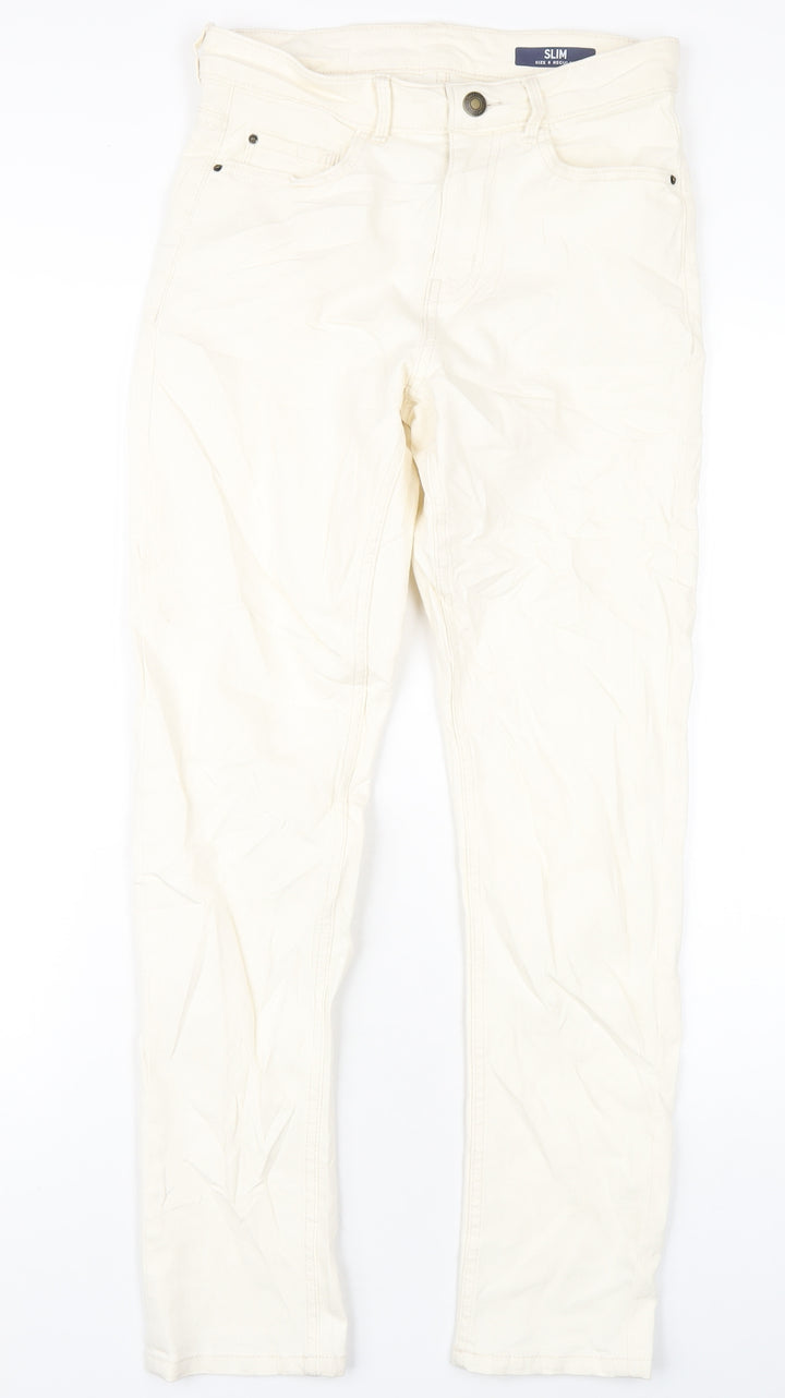 Marks and Spencer Womens Ivory Cotton Straight Jeans Size 8 L30 in Slim Zip