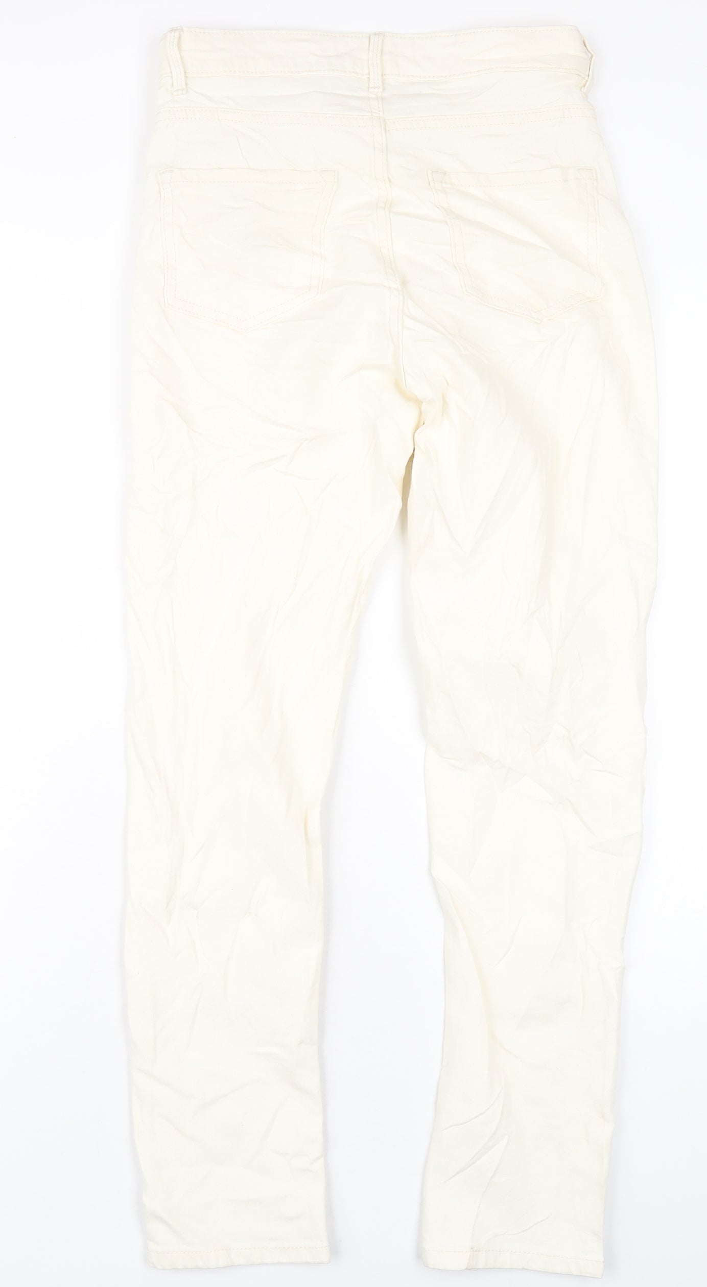 Marks and Spencer Womens Ivory Cotton Straight Jeans Size 8 L30 in Slim Zip