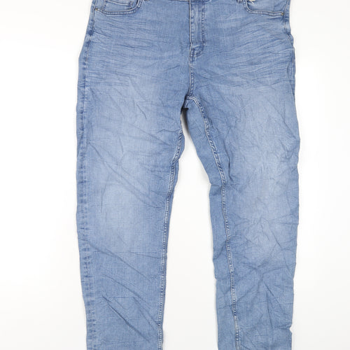 Marks and Spencer Womens Blue Cotton Straight Jeans Size 18 L29 in Regular Zip
