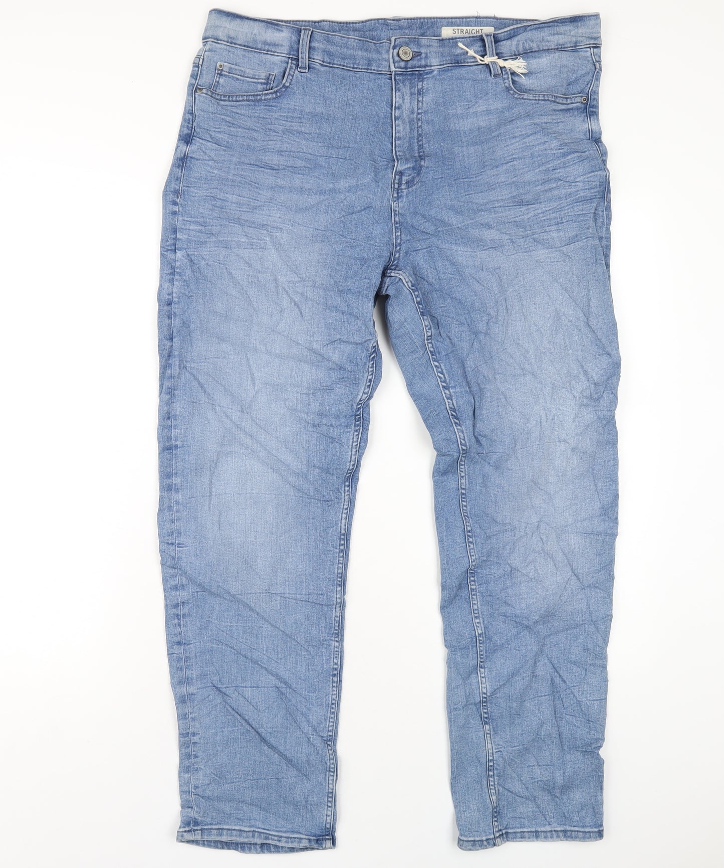 Marks and Spencer Womens Blue Cotton Straight Jeans Size 18 L29 in Regular Zip