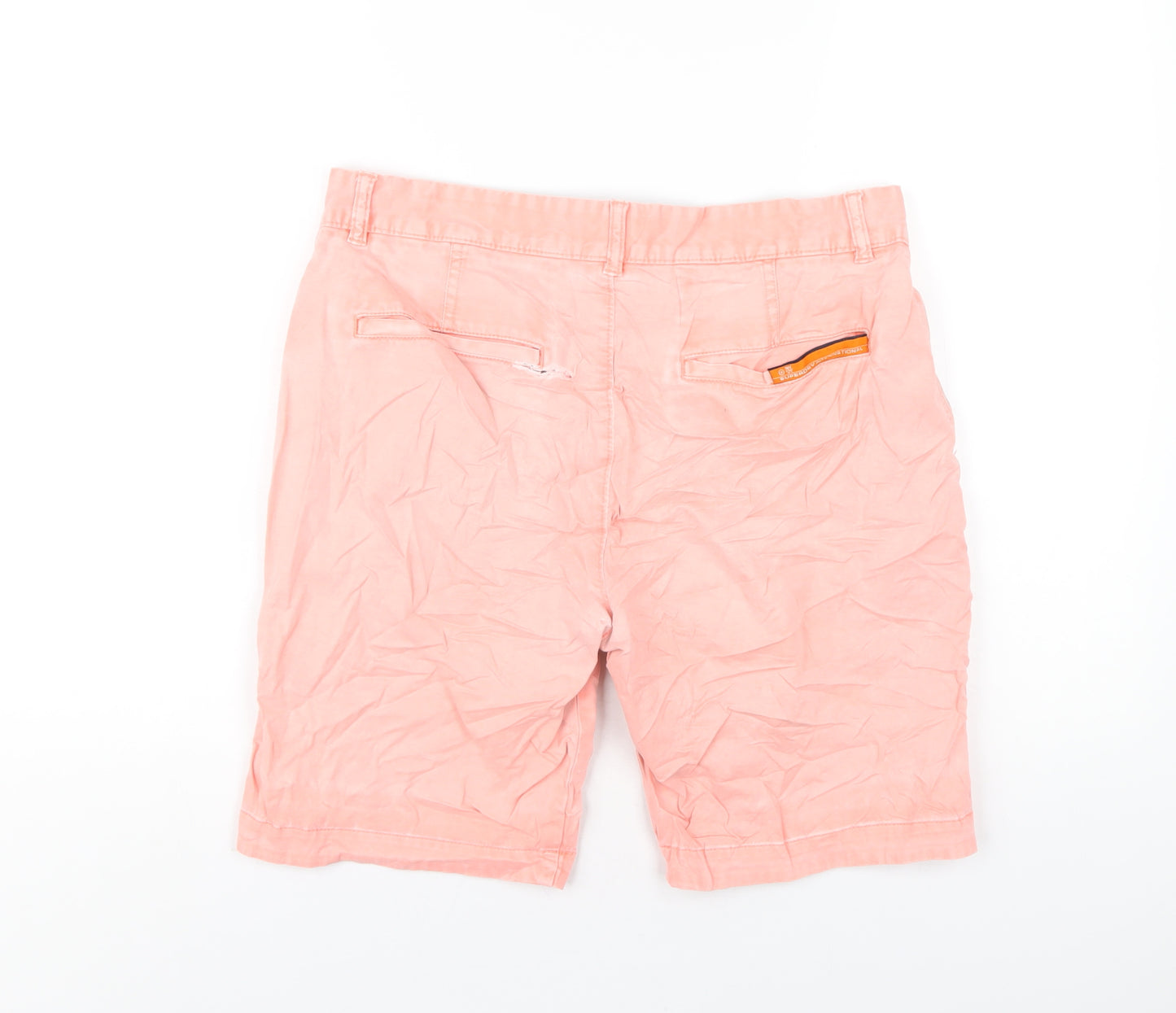 Superdry Mens Orange Cotton Bermuda Shorts Size M L9 in Regular Button