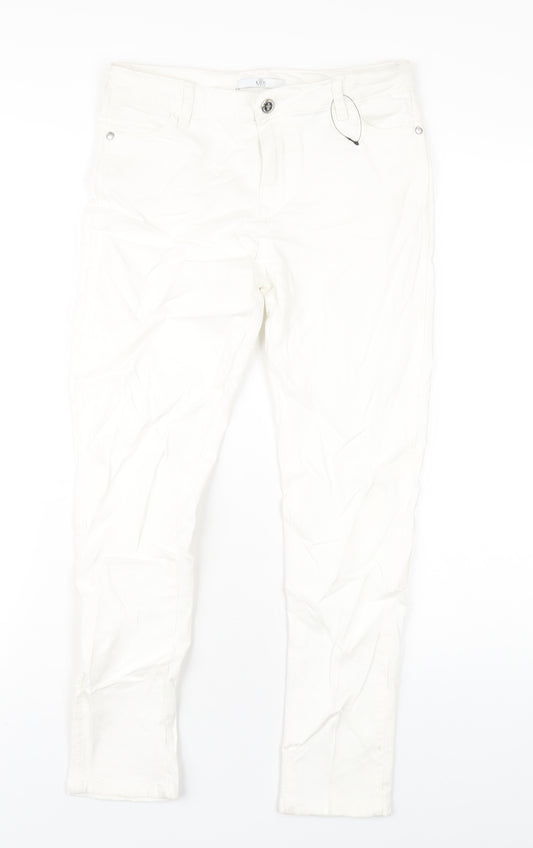 Marks and Spencer Girls White Cotton Skinny Jeans Size 10-11 Years L26 in Regular Zip