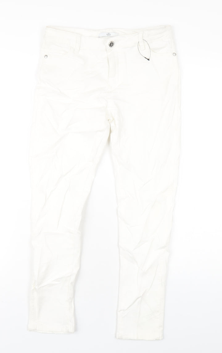 Marks and Spencer Girls White Cotton Skinny Jeans Size 10-11 Years L26 in Regular Zip