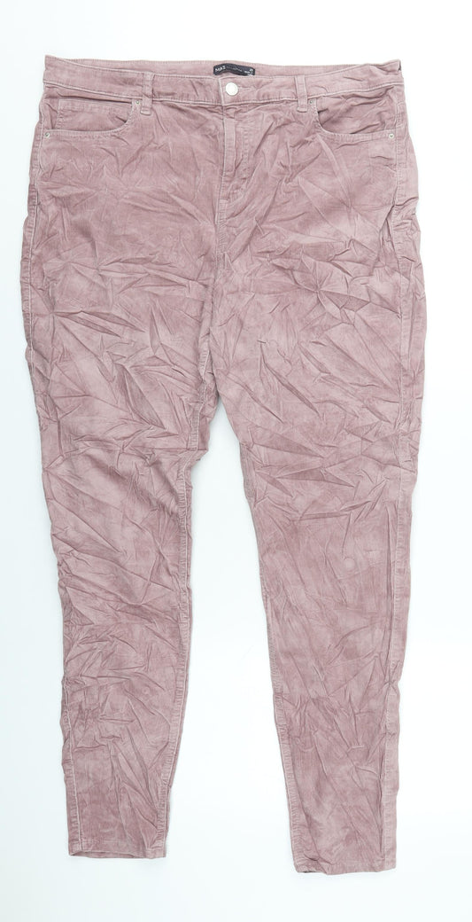 Marks and Spencer Womens Pink Cotton Trousers Size 20 L32 in Regular Zip