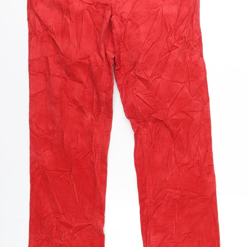 Marks and Spencer Womens Red Cotton Trousers Size 8 L31 in Regular Zip