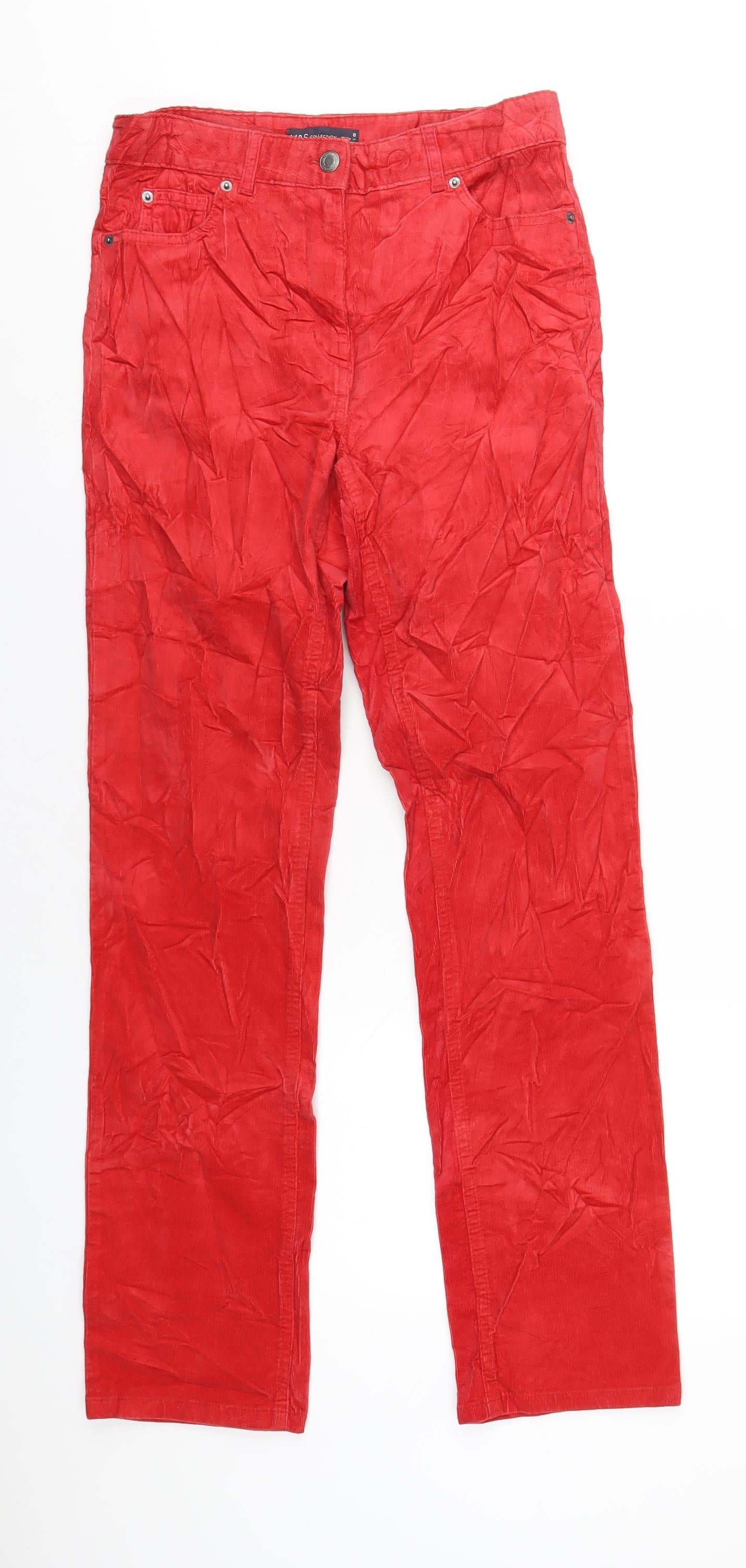 Marks and Spencer Womens Red Cotton Trousers Size 8 L31 in Regular Zip