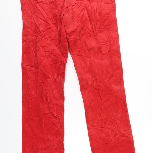 Marks and Spencer Womens Red Cotton Trousers Size 8 L31 in Regular Zip