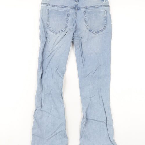 Marks and Spencer Girls Blue Cotton Bootcut Jeans Size 7-8 Years L22 in Regular Button