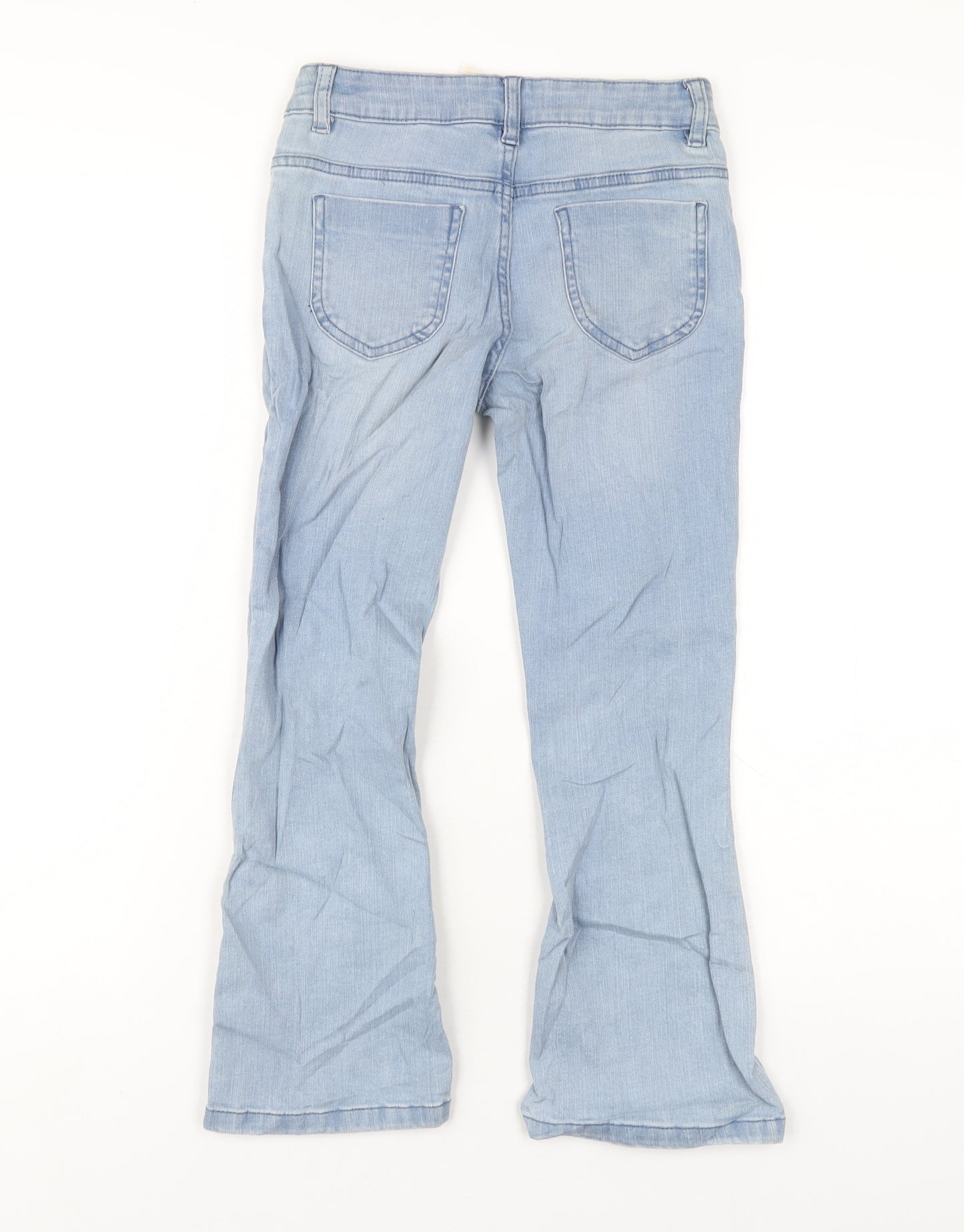 Marks and Spencer Girls Blue Cotton Bootcut Jeans Size 7-8 Years L22 in Regular Button