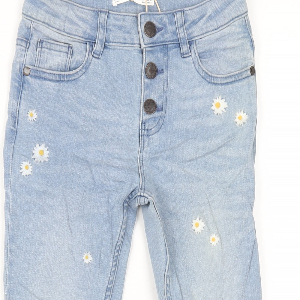 Marks and Spencer Girls Blue Cotton Bootcut Jeans Size 7-8 Years L22 in Regular Button