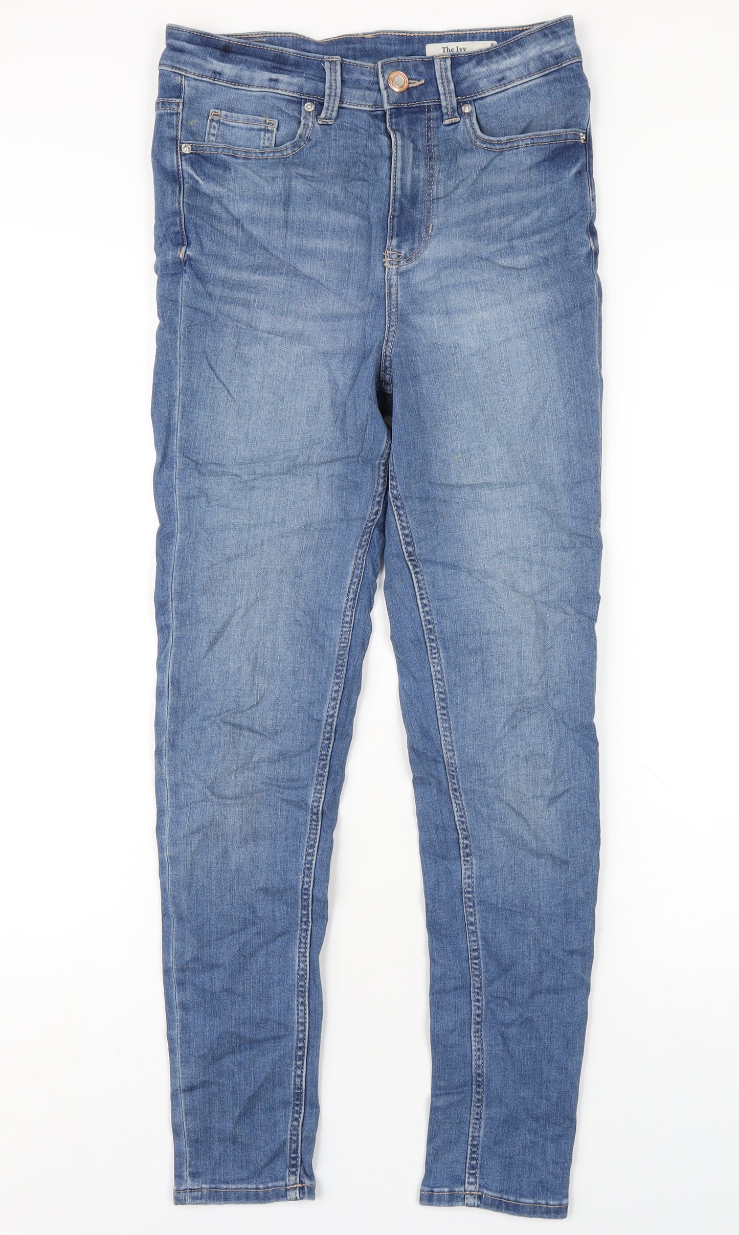 Marks and Spencer Womens Blue Cotton Skinny Jeans Size 8 L29 in Regular Zip