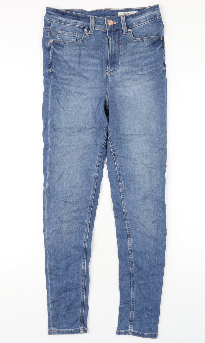 Marks and Spencer Womens Blue Cotton Skinny Jeans Size 8 L29 in Regular Zip