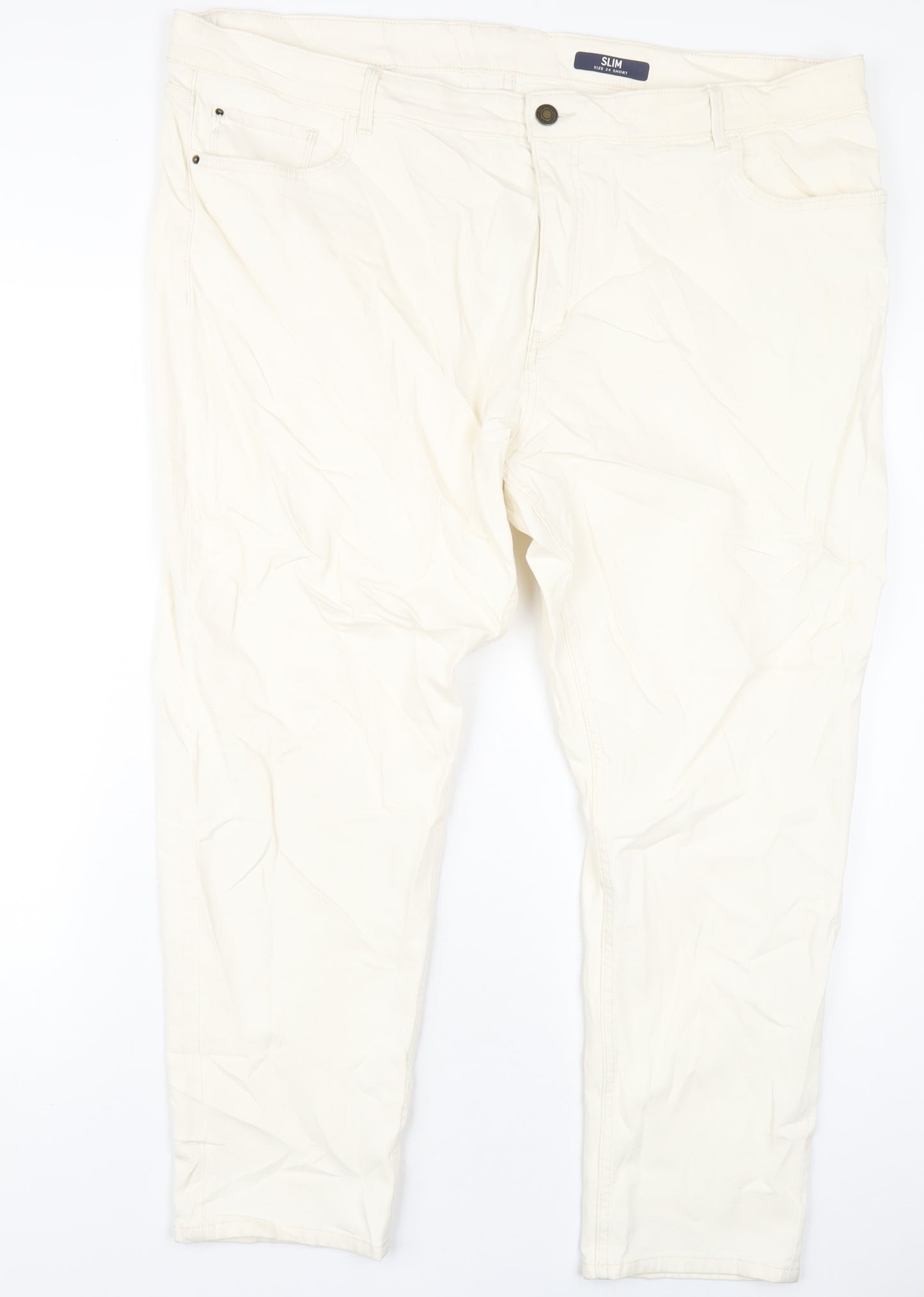 Marks and Spencer Womens Ivory Cotton Straight Jeans Size 24 L28 in Slim Zip