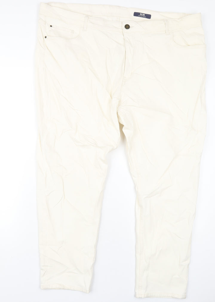 Marks and Spencer Womens Ivory Cotton Straight Jeans Size 24 L28 in Slim Zip