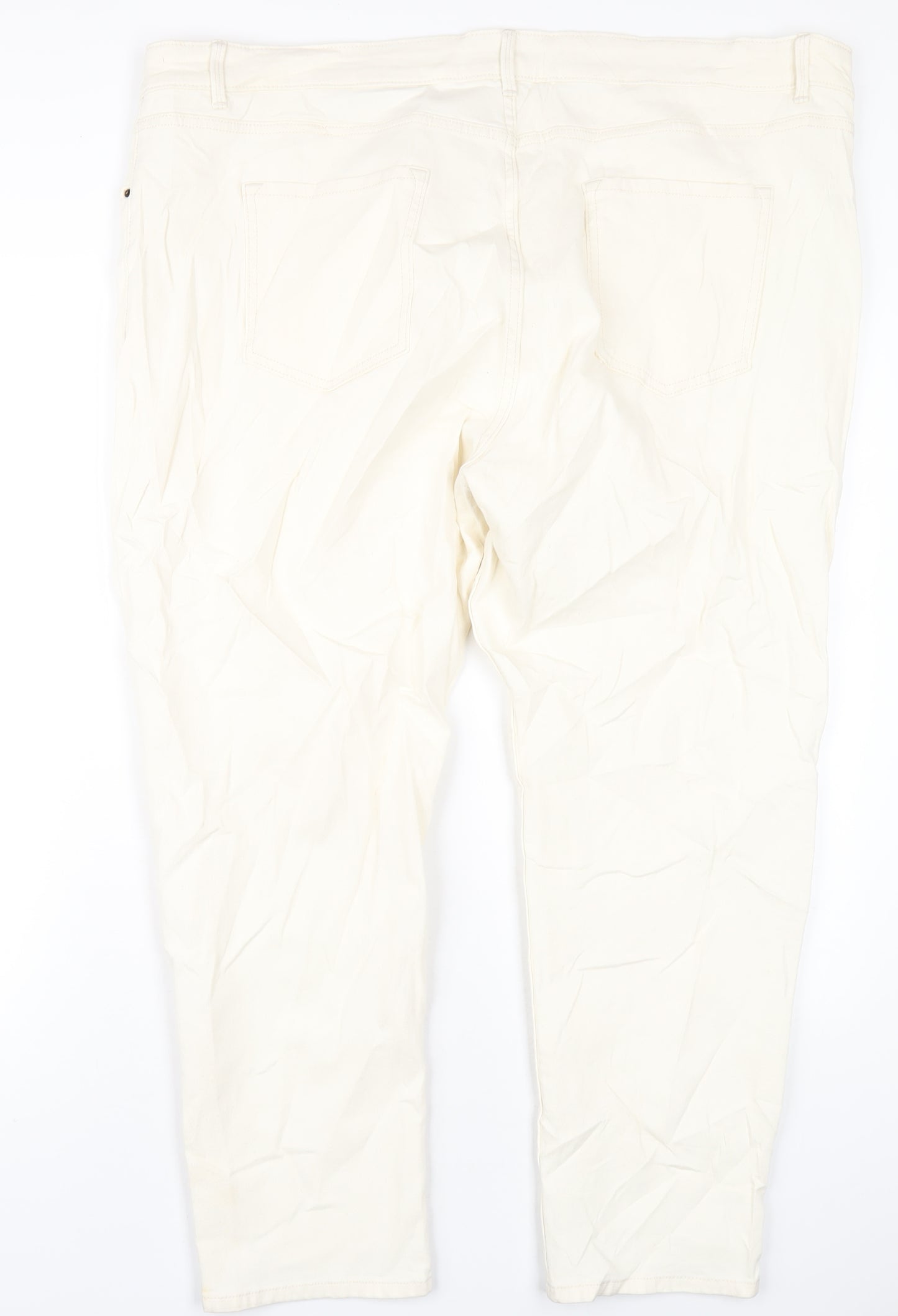 Marks and Spencer Womens Ivory Cotton Straight Jeans Size 24 L28 in Slim Zip