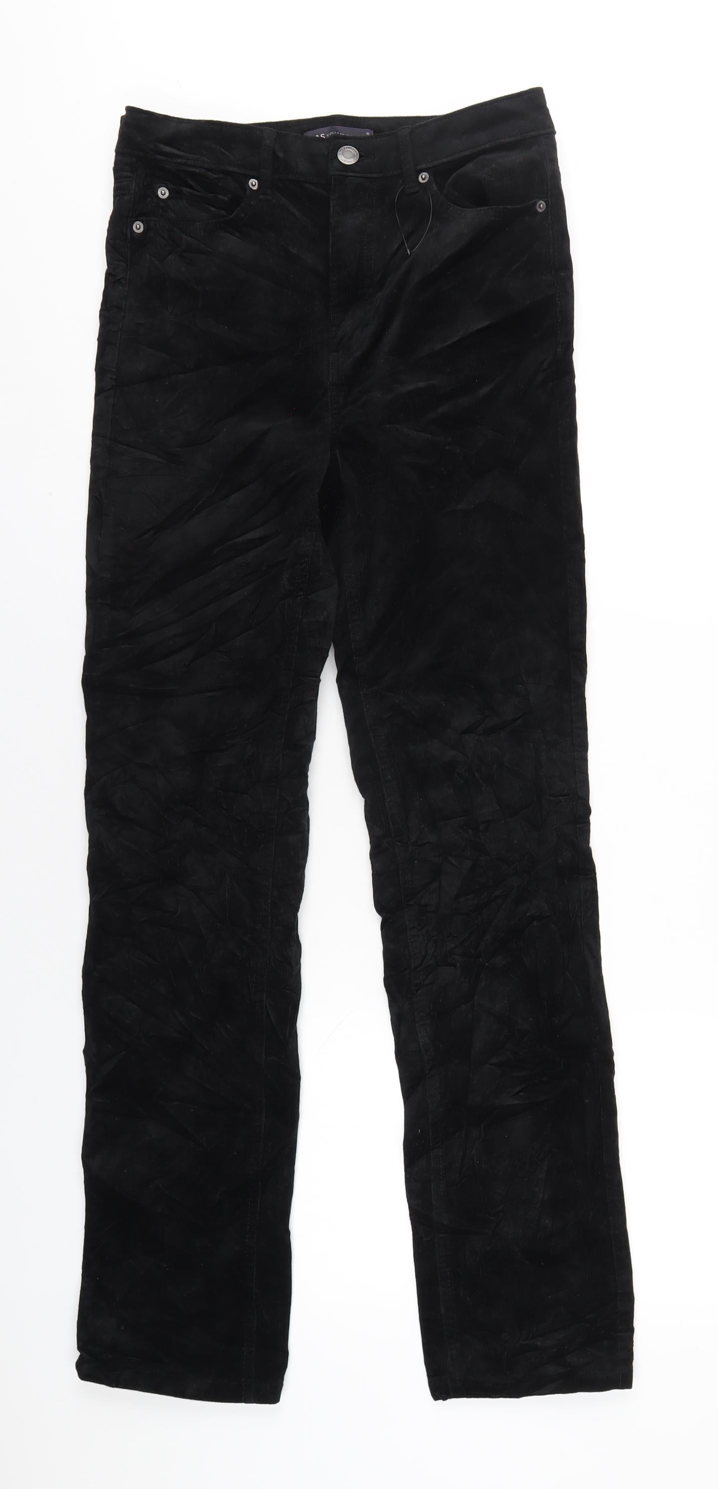 Marks and Spencer Womens Black Cotton Trousers Size 10 L32 in Regular Zip