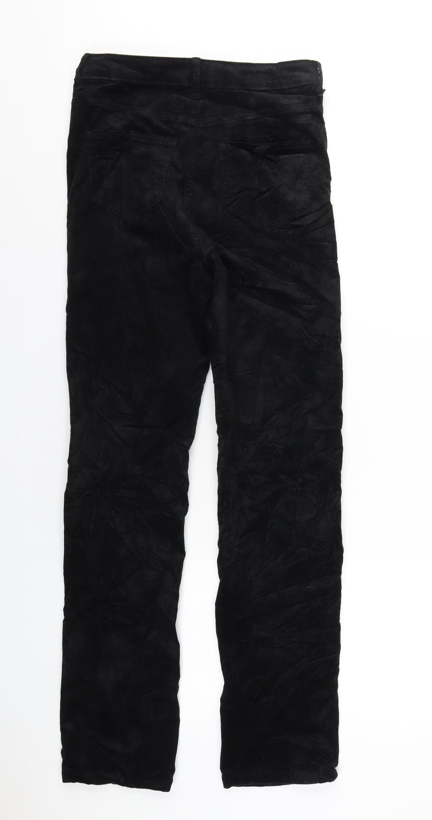 Marks and Spencer Womens Black Cotton Trousers Size 10 L32 in Regular Zip