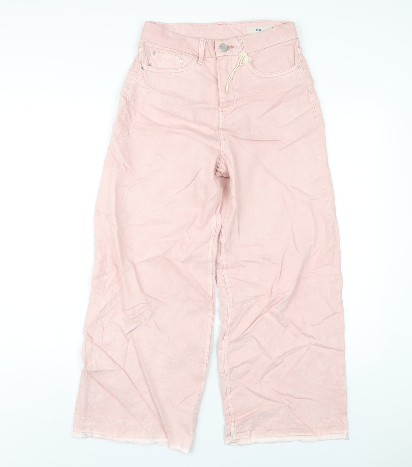 Marks and Spencer Womens Pink Cotton Wide-Leg Jeans Size 6 L27 in Regular Zip